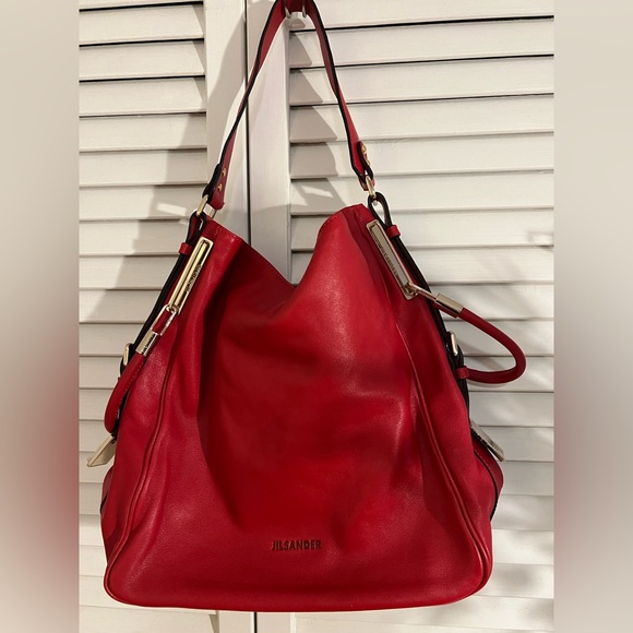 ⛱️ Jil Sander Red Leather Women's Bag A++ Condition - Picture 2 of 12